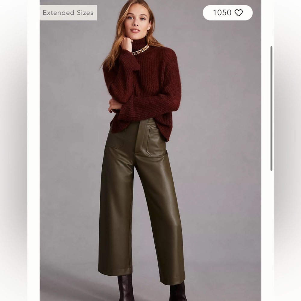 Anthropologie The Colette Crop Olive Faux Leather Pants